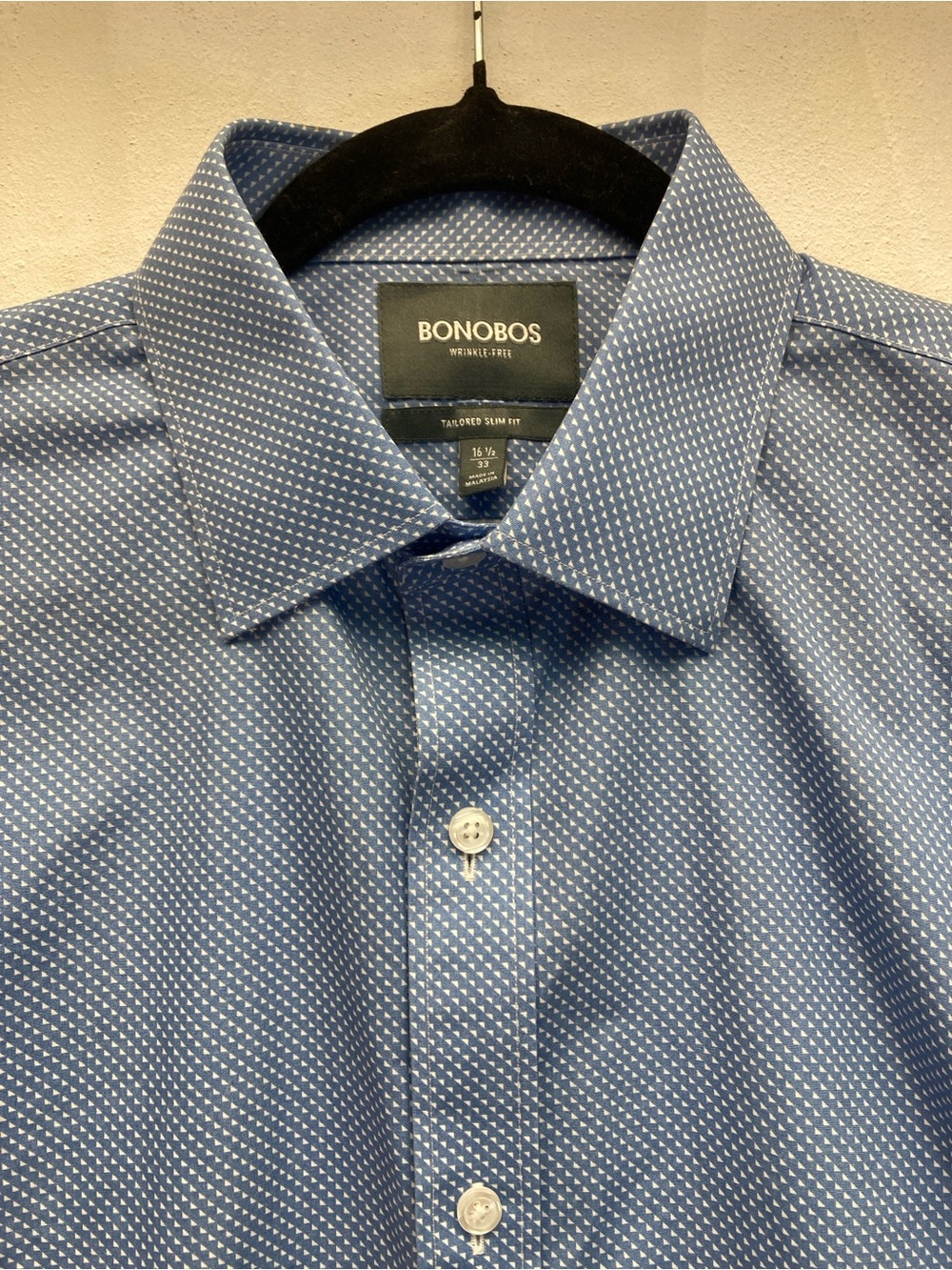 Bonobos Men's Tailored Slim Fit Shirt 16.5/33 Blue Microprint Wrinkle Free - Picture 3 of 16